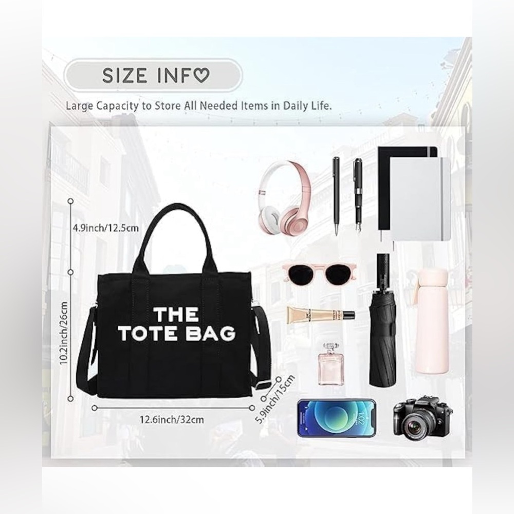 NWT Tuobo Tote Bag for Women with Zipper, Canvas Tote Bags, Crossbody Tote Bag - Picture 4 of 5